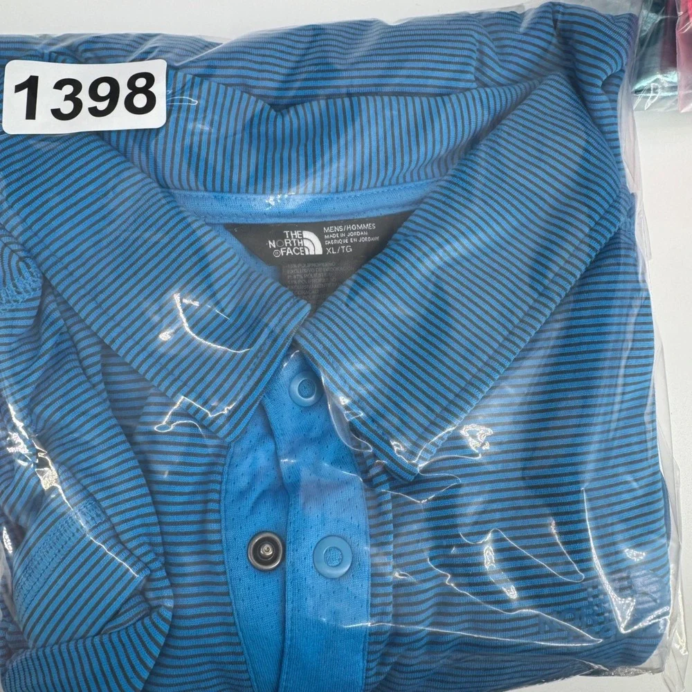 The North Face Mens FlashDry Striped Polo Shirt Blue Black XL Short Sleeve Snap